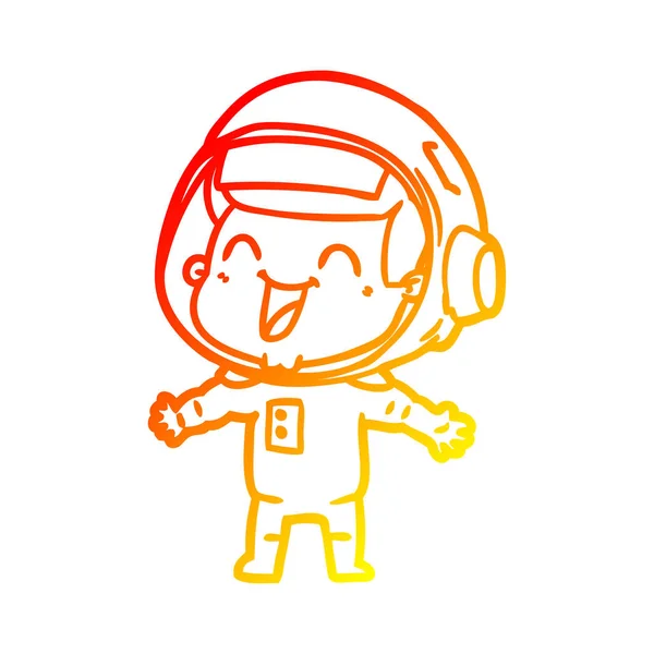 Varm gradient linje ritning lycklig tecknad astronaut — Stock vektor