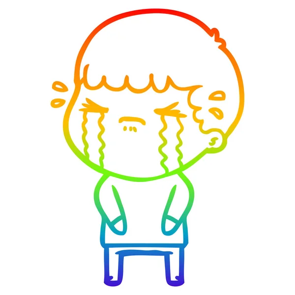 Rainbow gradient line drawing cartoon man crying — Stock Vector