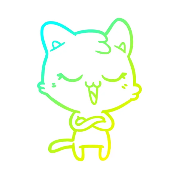 Kall gradient linje ritning lycklig tecknad katt — Stock vektor