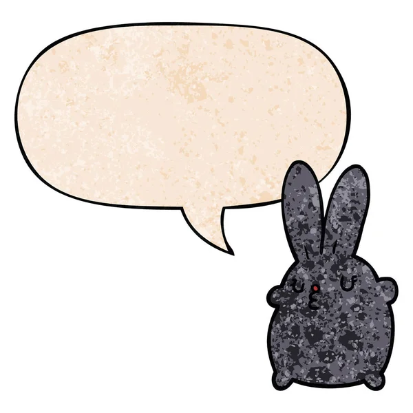 Lindo conejo de dibujos animados y burbuja del habla en estilo de textura retro — Archivo Imágenes Vectoriales