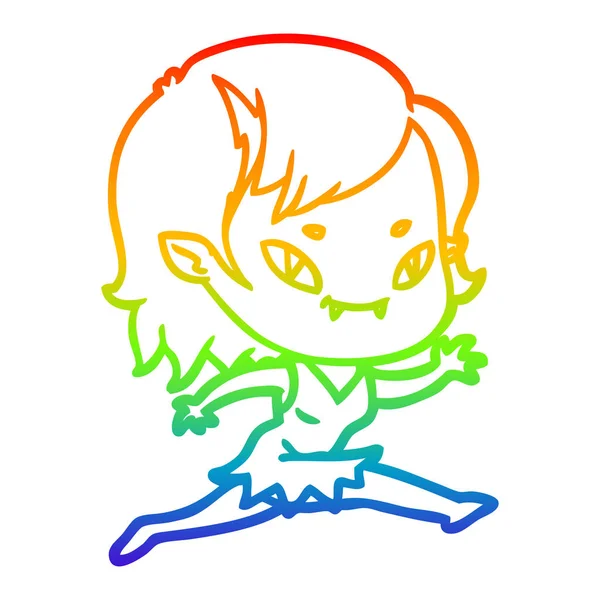 Arco-íris linha gradiente desenho cartoon amigável vampiro menina runn —  Vetores de Stock