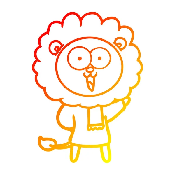 따뜻한 그라데이션 라인 그리기 행복 만화 사자 — 스톡 벡터