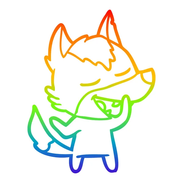 Arco iris gradiente línea dibujo dibujos animados lobo riendo — Archivo Imágenes Vectoriales