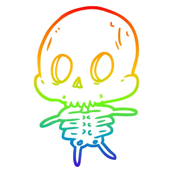 Rainbow gradient line drawing cute cartoon skeleton — Stock Vector