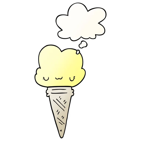 滑らかなグラデーションで顔と思考バブルと漫画のアイスクリーム — ストックベクタ