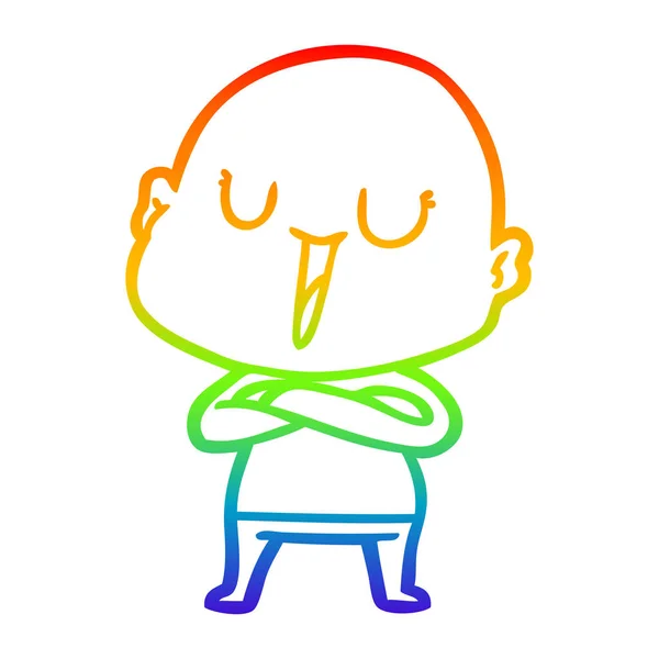 Rainbow gradient line drawing happy cartoon bald man — Stock Vector