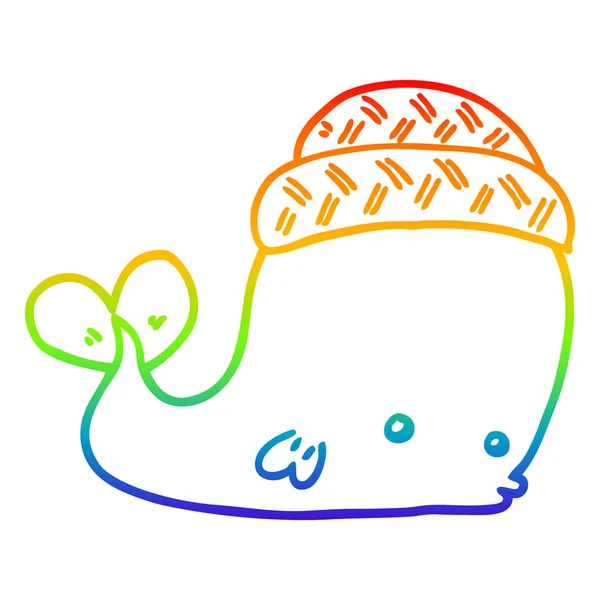 帽子をかぶった虹のグラデーションライン描画漫画クジラ — ストックベクタ
