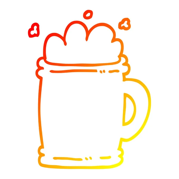 Warm gradient line drawing cartoon beer tankard — Stock Vector