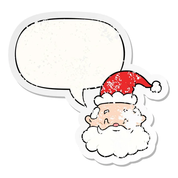 Desenho animado Papai Noel rosto e fala bolha adesivo angustiado — Vetor de Stock