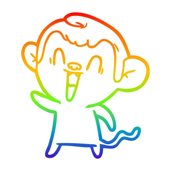 Regenboog gradiënt lijntekening cartoon lachende aap — Stockvector