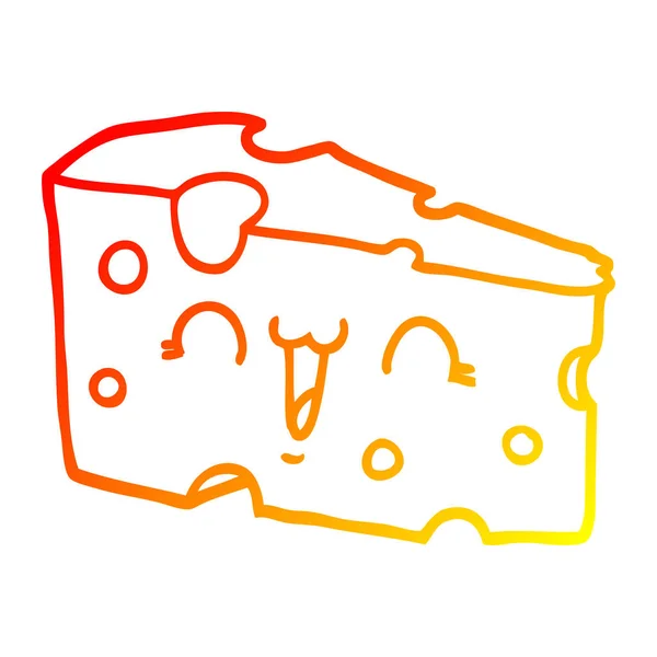 Línea de gradiente caliente dibujo de queso de dibujos animados — Vector de stock