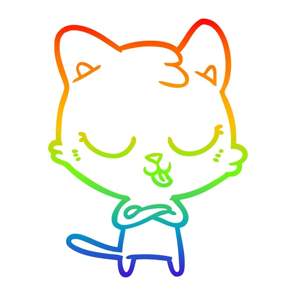 Rainbow gradient ligne dessin chat dessin animé — Image vectorielle