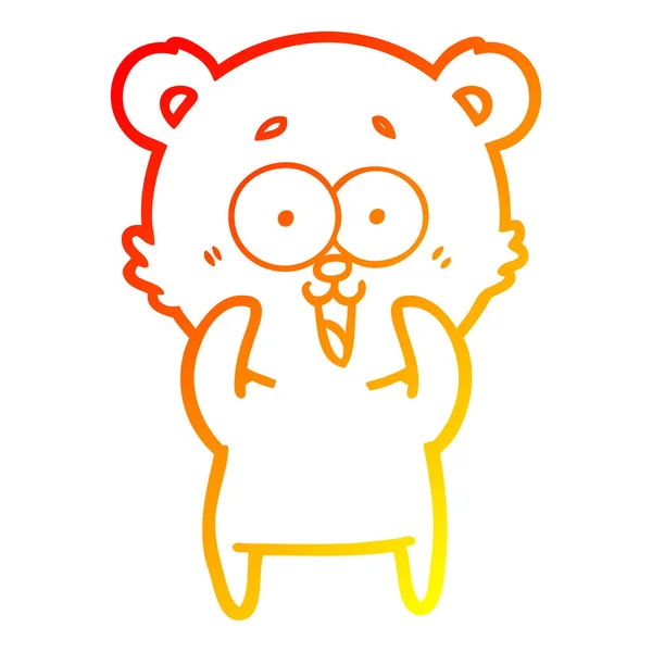 Chaud gradient ligne dessin rire ours en peluche dessin animé — Image vectorielle