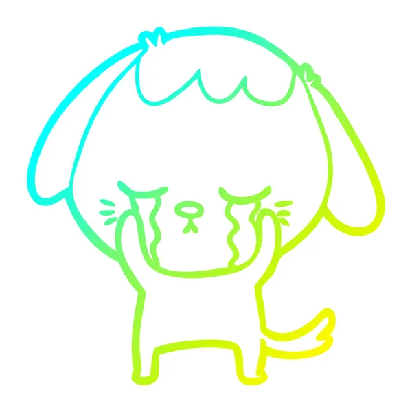 Cold gradient line drawing cute puppy crying cartoon — стоковый вектор