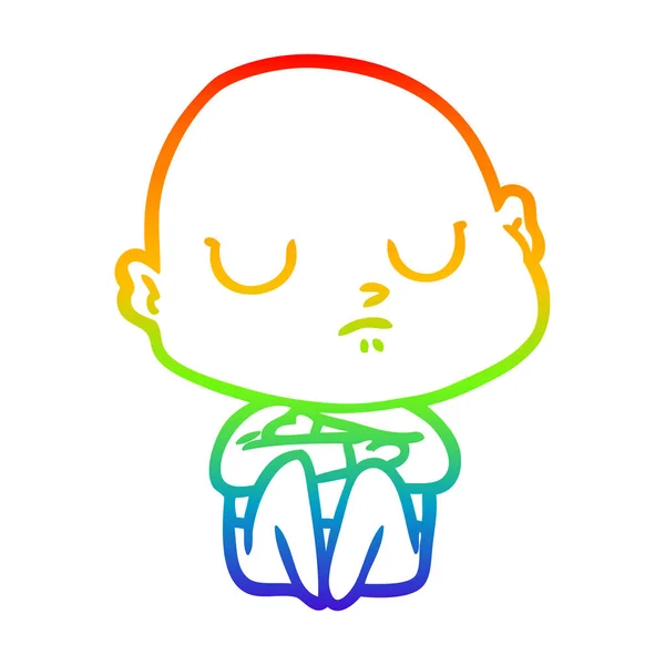 Rainbow gradient line drawing cartoon bald man — Stock Vector