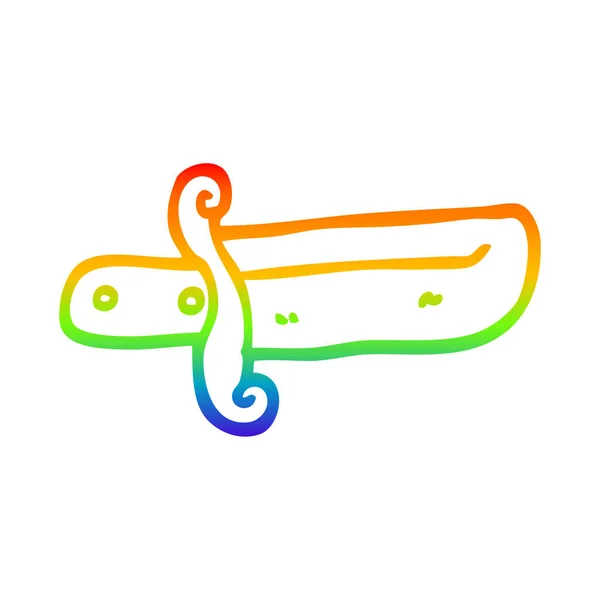 Arco iris gradiente línea dibujo dibujos animados daga pequeña — Vector de stock