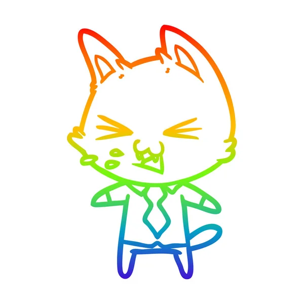 Regenboog kleurovergang lijntekening cartoon kat dragen shirt sissende — Stockvector