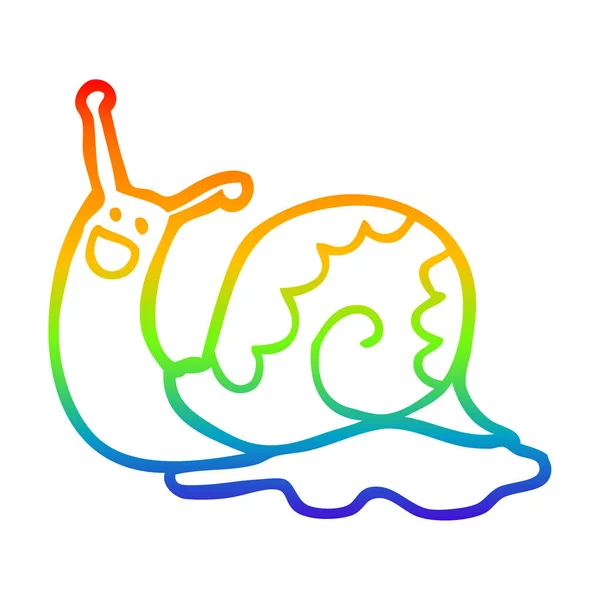 Rainbow gradient line drawing cute cartoon snail — Stock Vector