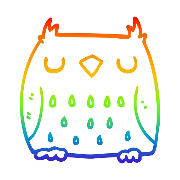 Rainbow gradient line drawing cute cartoon owl — Stock Vector