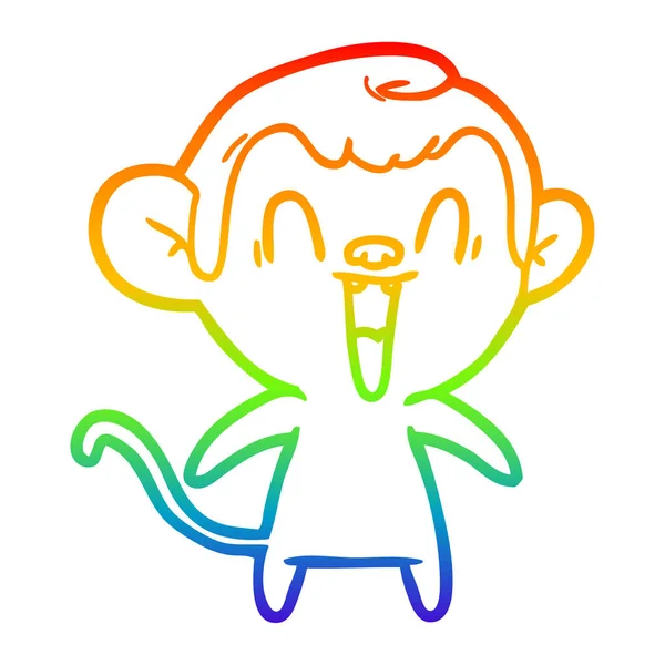 Arco iris gradiente línea dibujo dibujos animados riendo mono — Vector de stock