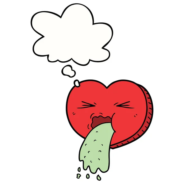 Καρτούν αγάπη άρρωστη καρδιά και φούσκα σκέψης — Διανυσματικό Αρχείο