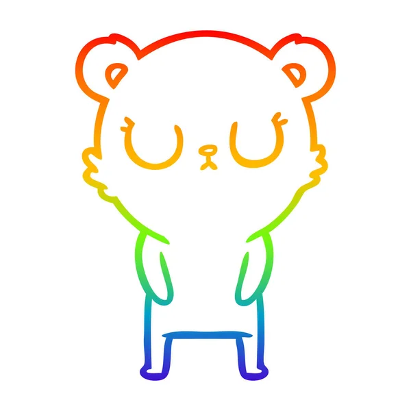 虹のグラデーションラインは平和な漫画のクマを描く — ストックベクタ