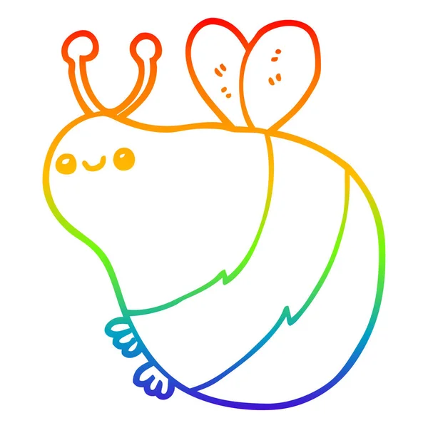 Rainbow gradient linje ritning tecknad Bee — Stock vektor