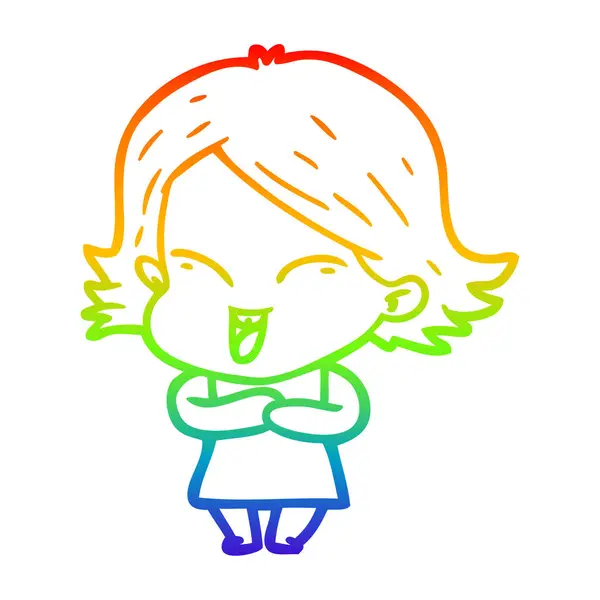 Arco-íris linha gradiente desenho feliz cartoon menina —  Vetores de Stock