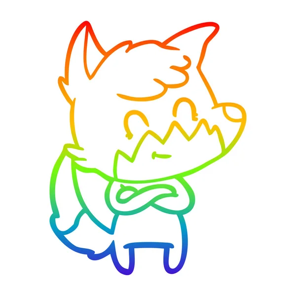 Arco-íris linha gradiente desenho desenhos animados raposa feliz — Vetor de Stock