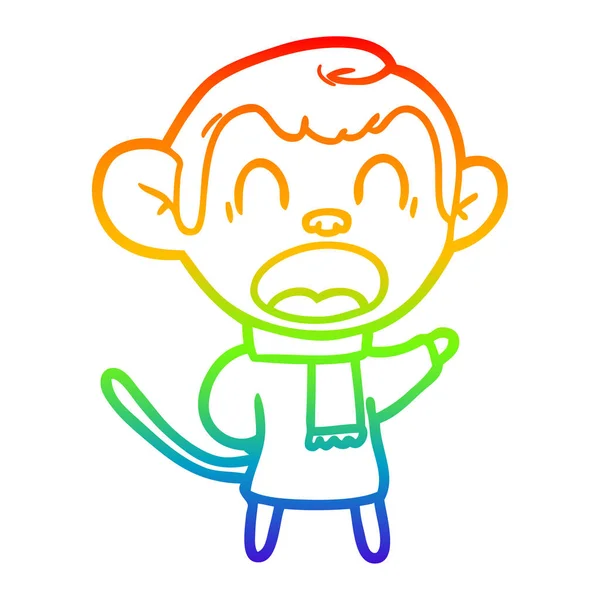 Linea gradiente arcobaleno disegno gridando scimmia dei cartoni animati indossando SC — Vettoriale Stock