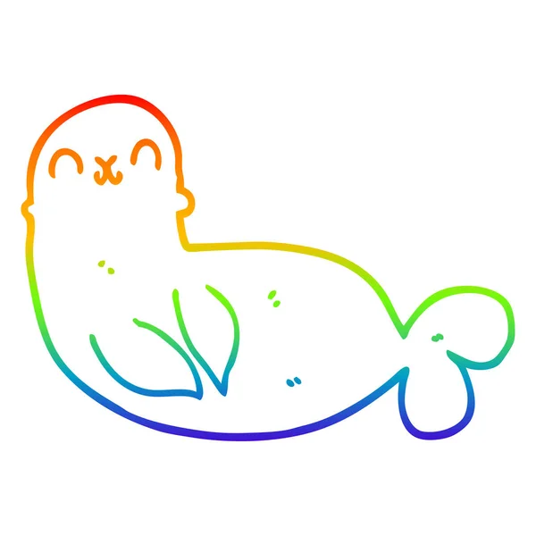 Regenboog gradiënt lijntekening cartoon zegel — Stockvector