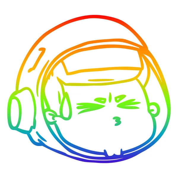 Rainbow gradient linje ritning tecknad stressad astronaut Face — Stock vektor