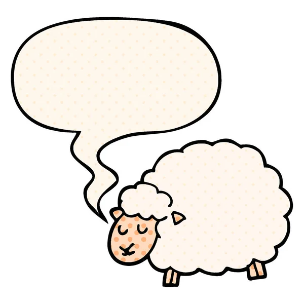 Cartone animato pecore e la bolla vocale in stile fumetto — Vettoriale Stock