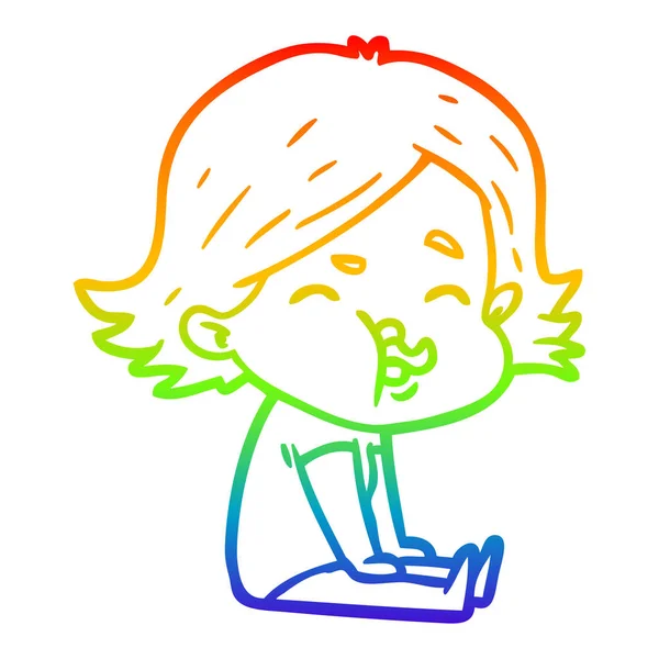 Rainbow gradient ligne dessin dessin animé fille tirant visage — Image vectorielle