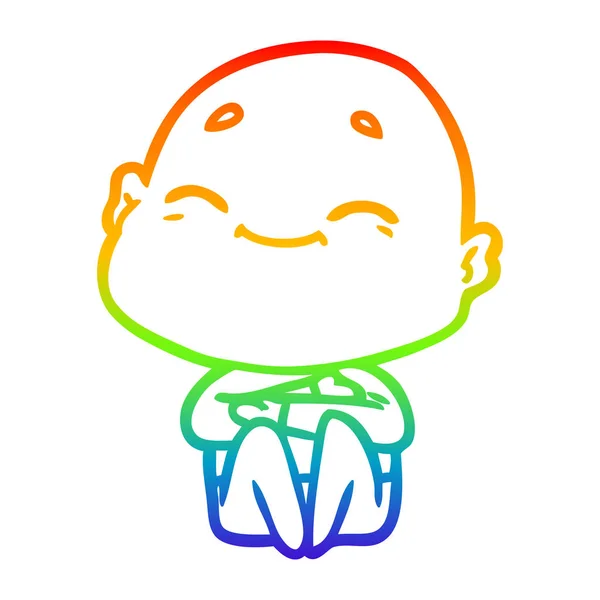 Regenboog gradiënt lijntekening gelukkig cartoon kale man — Stockvector