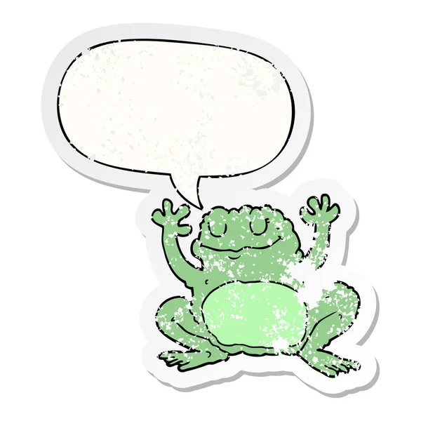 卡通青蛙和语音泡沫苦恼贴纸 — 图库矢量图片