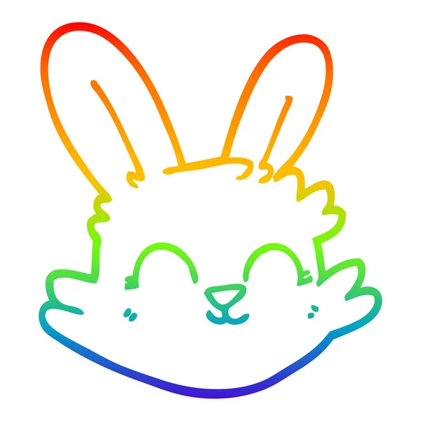 Rainbow gradient line drawing cartoon happy rabbit — Stock Vector