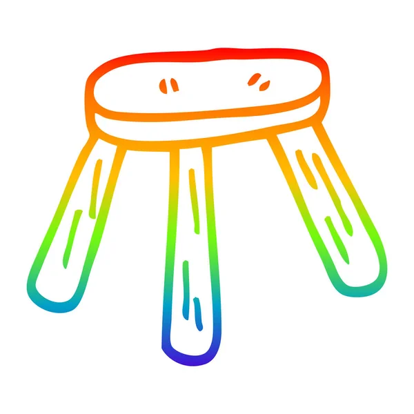 Rainbow gradient ligne dessin dessin dessin animé tabouret en bois — Image vectorielle