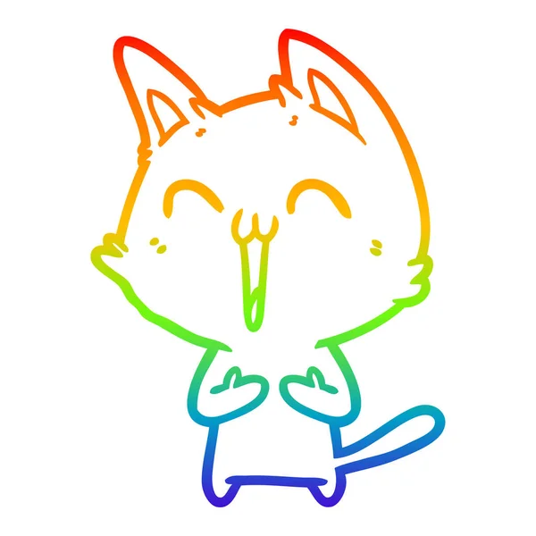 Linea gradiente arcobaleno disegno felice gatto cartone animato — Vettoriale Stock