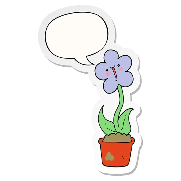 Mignon dessin animé fleur et parole bulle autocollant — Image vectorielle