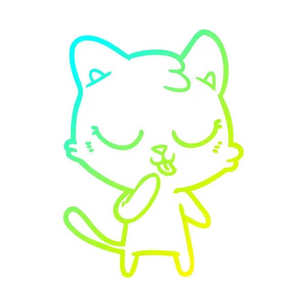 Línea de gradiente frío dibujo lindo gato de dibujos animados — Vector de stock