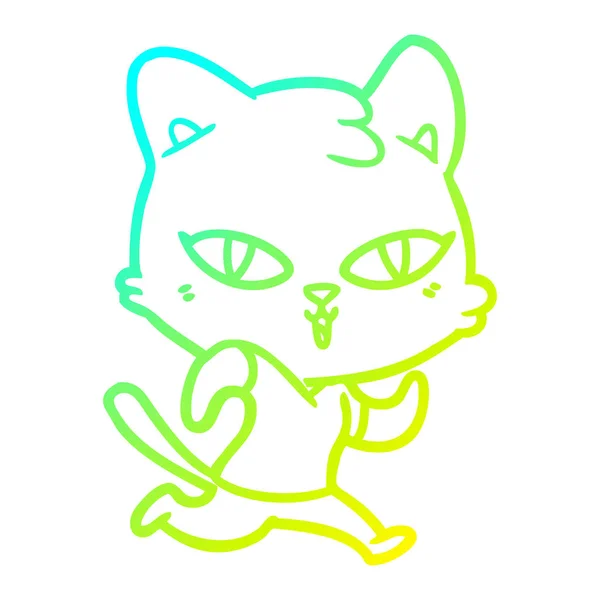 Cold gradient line drawing cartoon cat out for a run — стоковый вектор