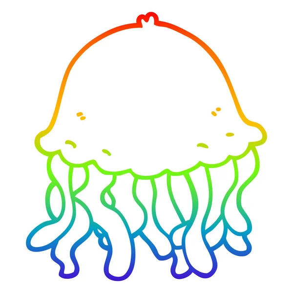 Línea de gradiente arco iris dibujo de dibujos animados medusas — Vector de stock