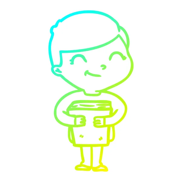 Froid dégradé ligne dessin dessin animé garçon souriant — Image vectorielle