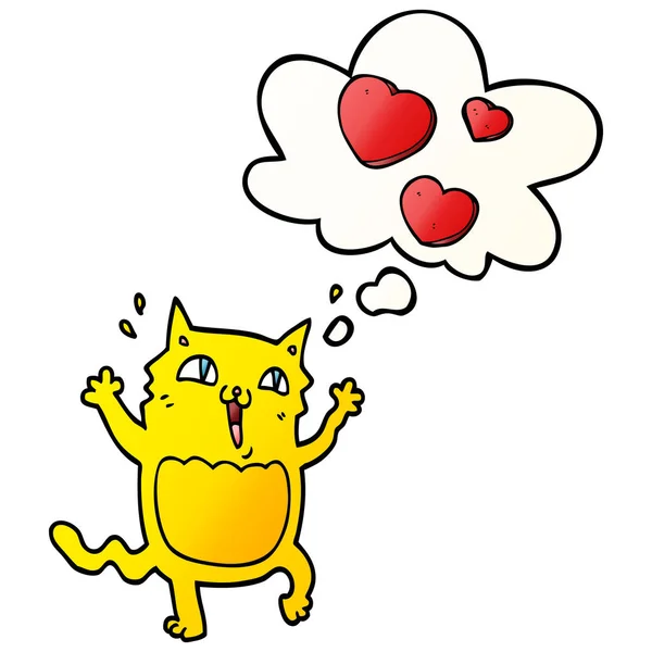 漫画猫は愛に夢中で、滑らかなグラデーションでバブルを考えました — ストックベクタ