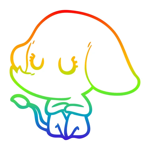 Gradient arc-en-ciel ligne dessin mignon dessin animé éléphant — Image vectorielle