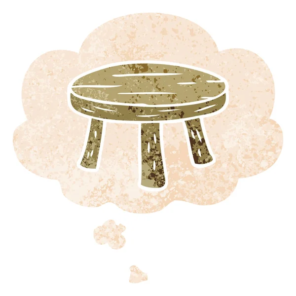 Cartoon small stool and thought bubble in retro textured style — Stock Vector