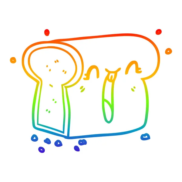 Arco iris gradiente línea dibujo dibujos animados riendo barra de pan — Archivo Imágenes Vectoriales