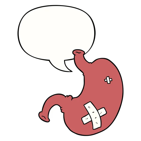 Dibujos animados estómago y burbuja del habla — Vector de stock