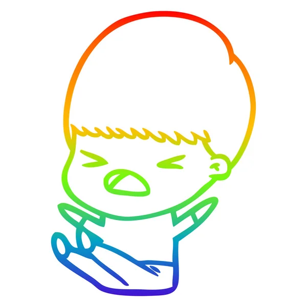 Regenbogen Gradientenlinie Zeichnung Karikatur gestresster Mann — Stockvektor